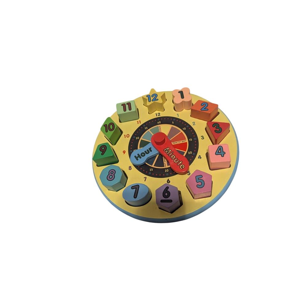 Melissa & Doug Wooden Shape Sorting Clock Complete 12 Piece Set EUC